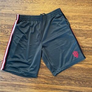 INDIANA HOOSIER VINTAGE (Colosseum)Gray, Black Athletic Shorts with Red Stripe.